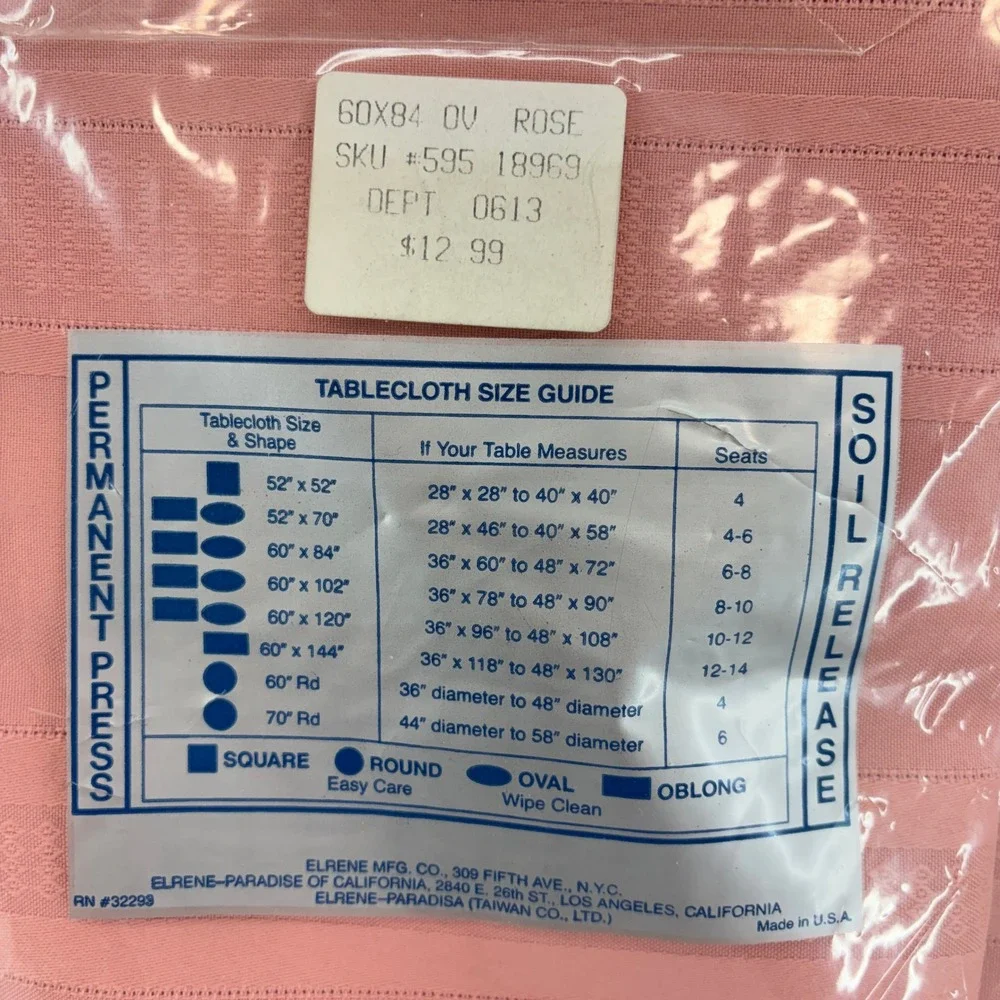 Vintage Elrene Satin Stripe Tablecloth 60x84 Oval Rose Pink Made USA NOS Cottage